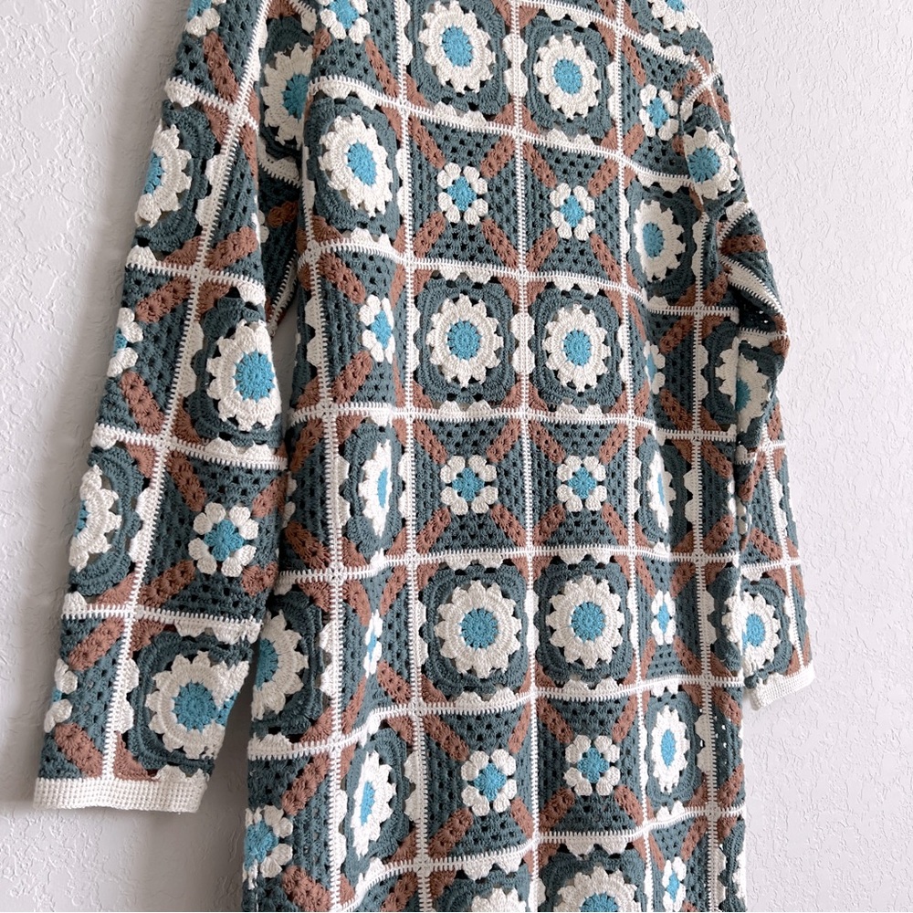 Tyler Böe Crocheted Mid Length Cardigan Sweater Granny Square Crochet S … - Picture 10 of 16
